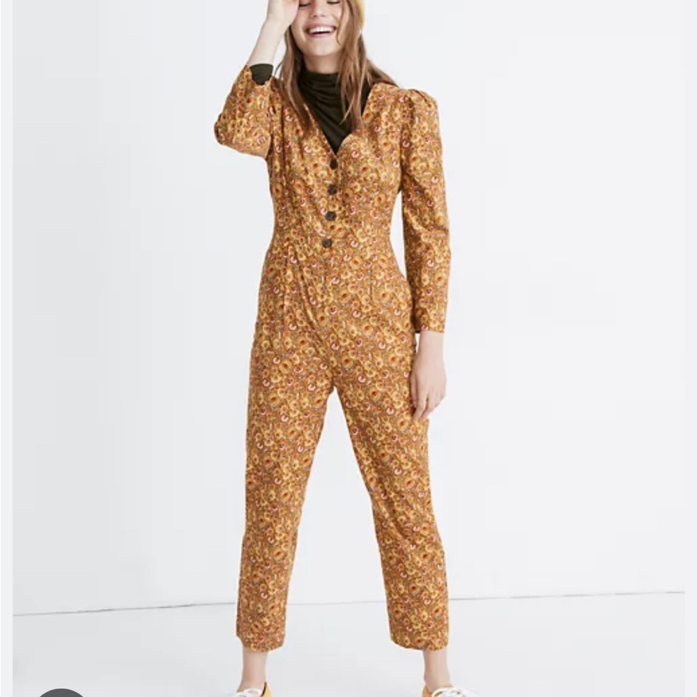 Corduroy puff-sleeve jumpsuit in Mumbai floral - sz 0